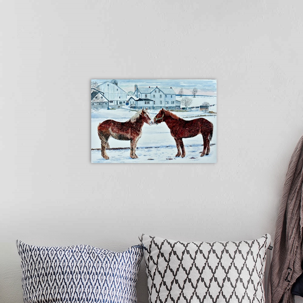 A bohemian room featuring Horses, Amish Farm, Lancaster, Pa., 2018 (originally watercolor) by Butera, Anthony