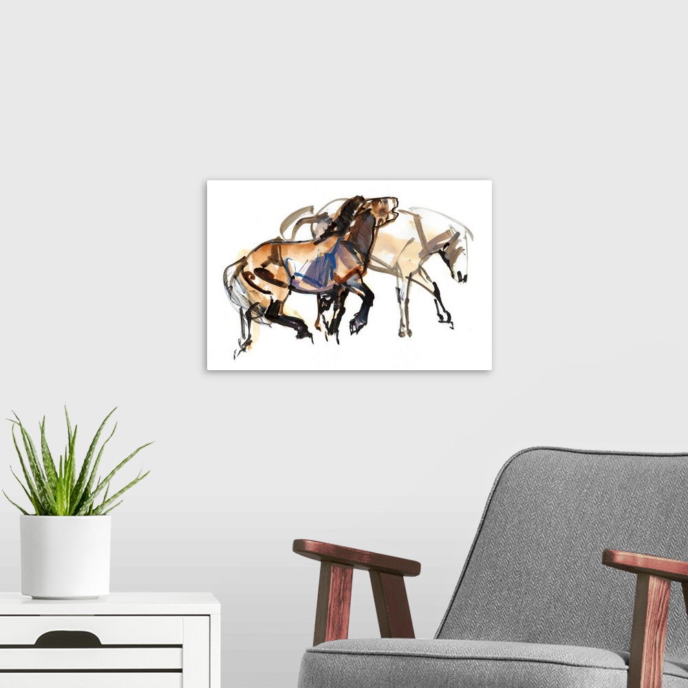 A modern room featuring Ice Age (Przewalski), 2012, originally mixed media on paper.
