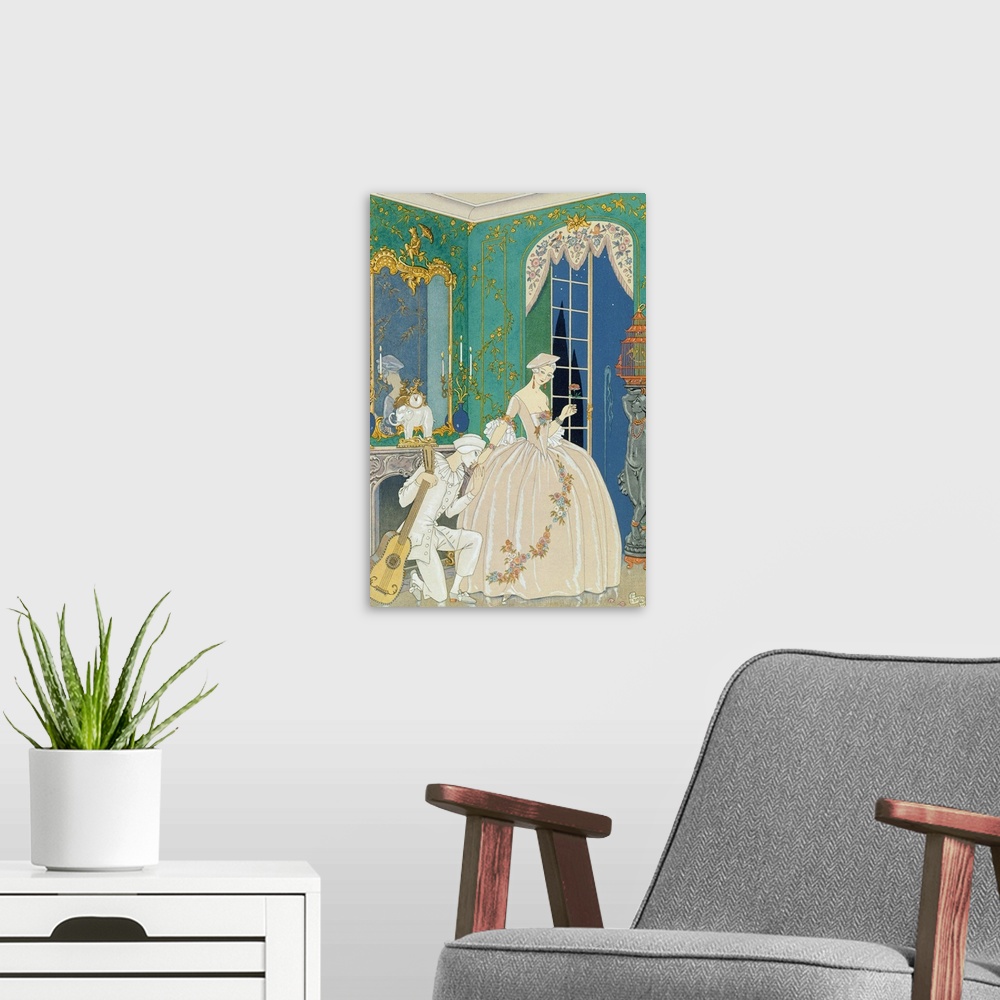 A modern room featuring Illustration for 'Fetes Galantes' by Paul Verlaine