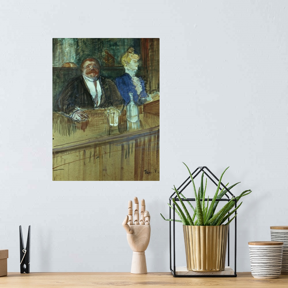 A bohemian room featuring XIR20086 In the Bar: The Fat Proprietor and the Anaemic Cashier, 1898 (gouache on paper); by Toul...