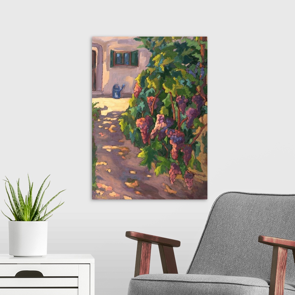 A modern room featuring In the Vineyard, oil on board