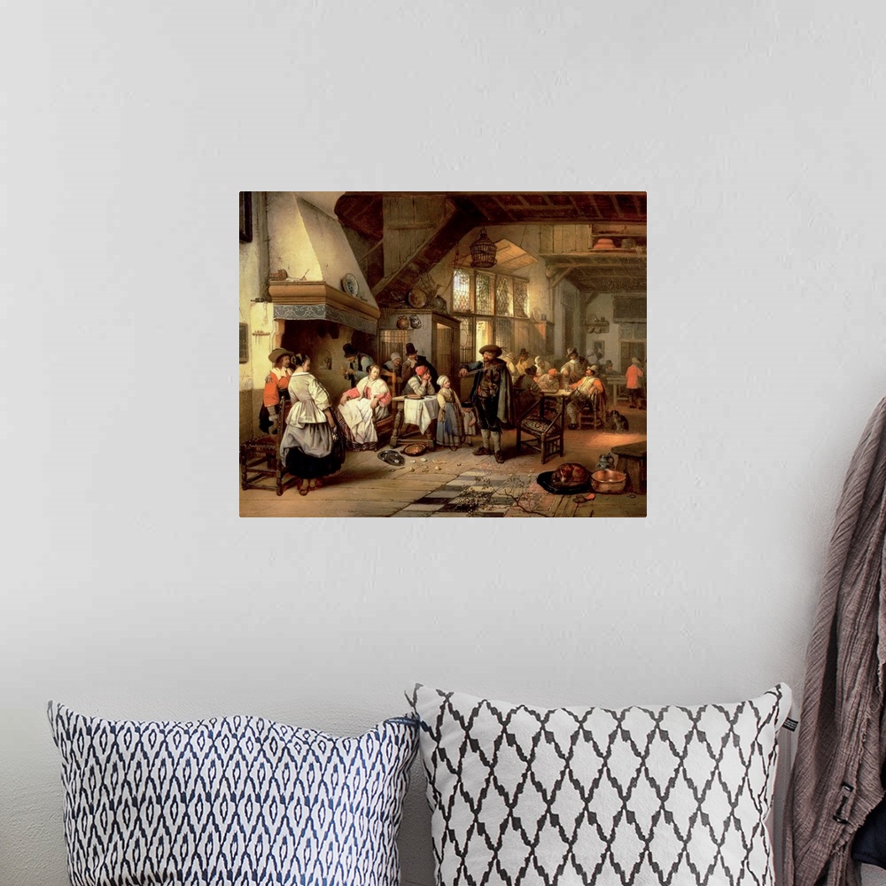 A bohemian room featuring Interior of a tavern with a blind fiddler, 1844