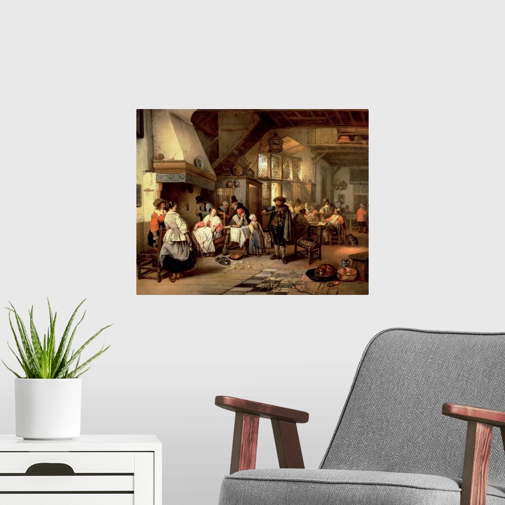 A modern room featuring Interior of a tavern with a blind fiddler, 1844