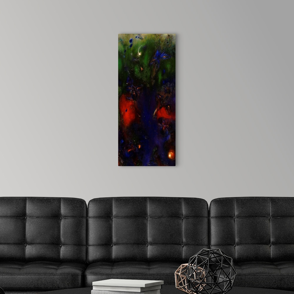 A modern room featuring Contemporary abstract painting resembling a garden with flowers.