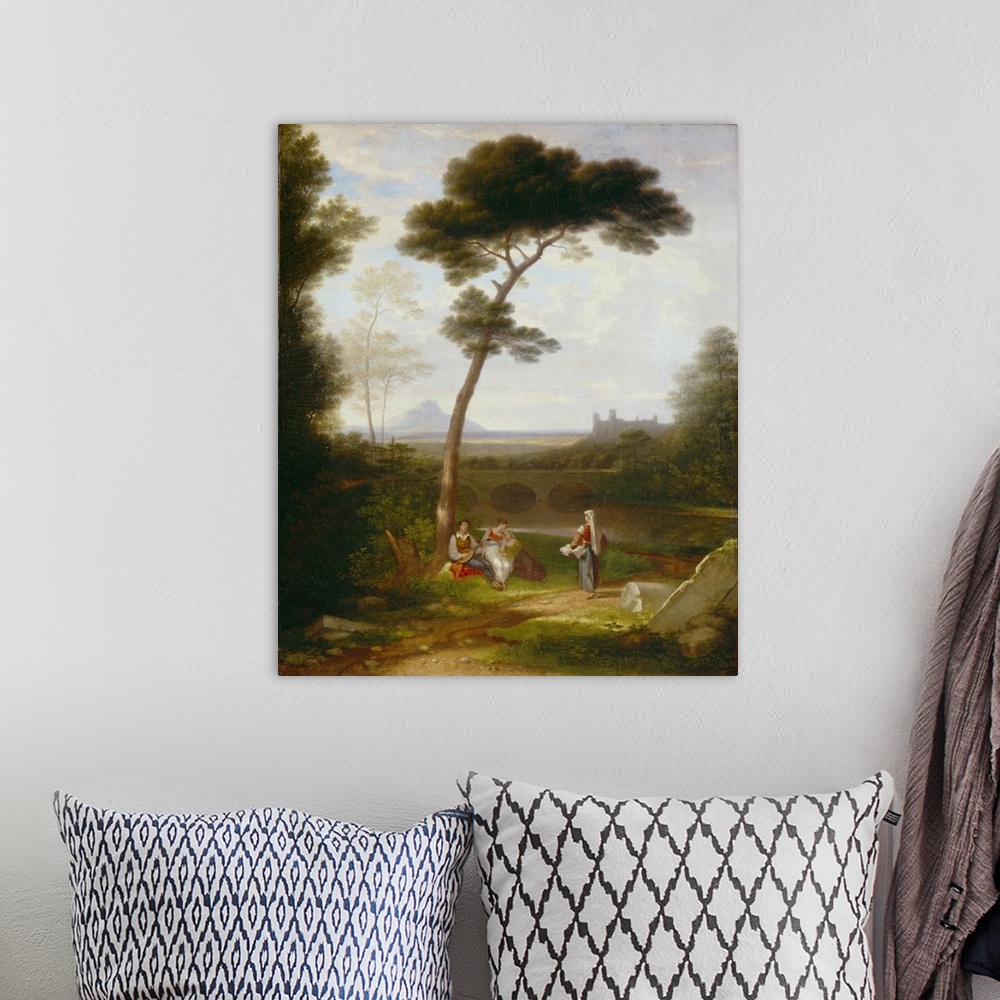A bohemian room featuring Originally oil on canvas.