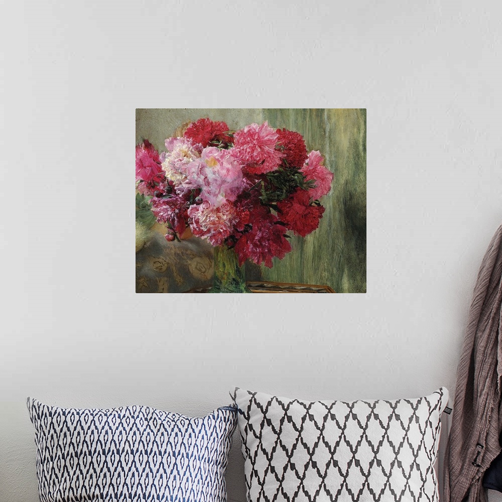 A bohemian room featuring Japanese Peonies (oil on card)