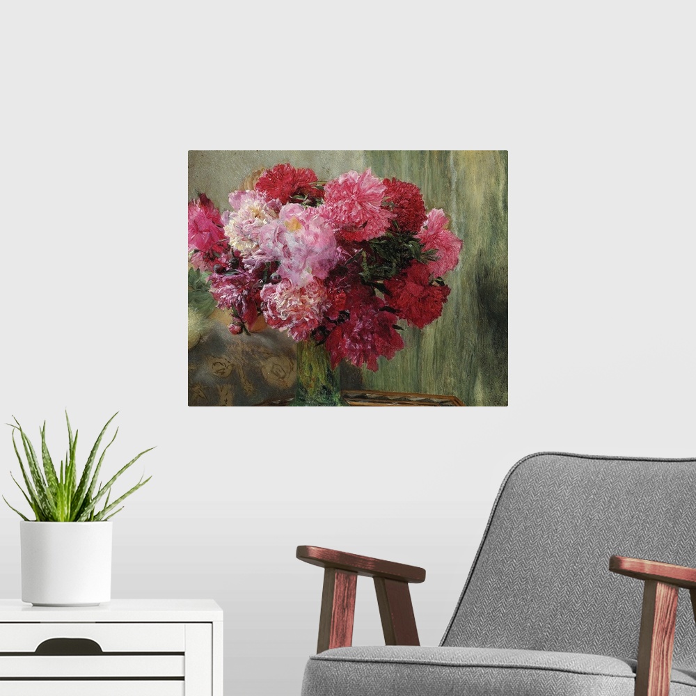 A modern room featuring Japanese Peonies (oil on card)