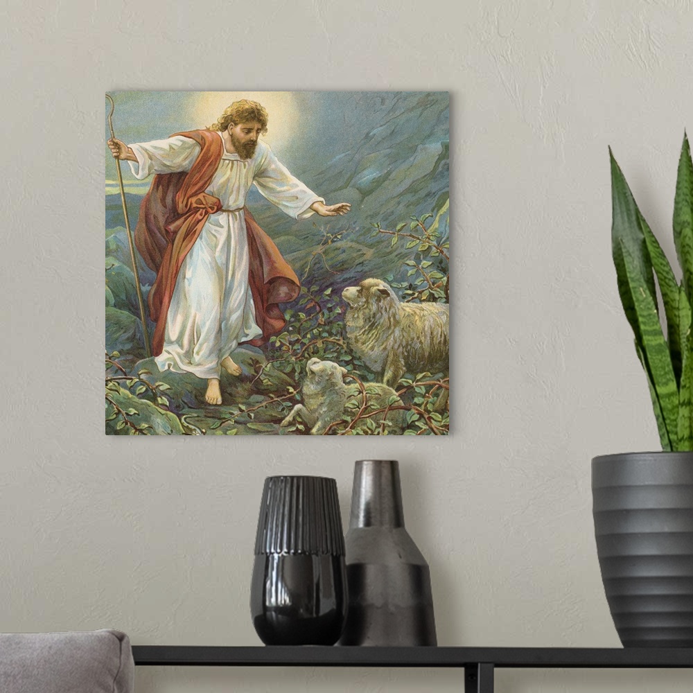 A modern room featuring Jesus Christ, the tender shepherd