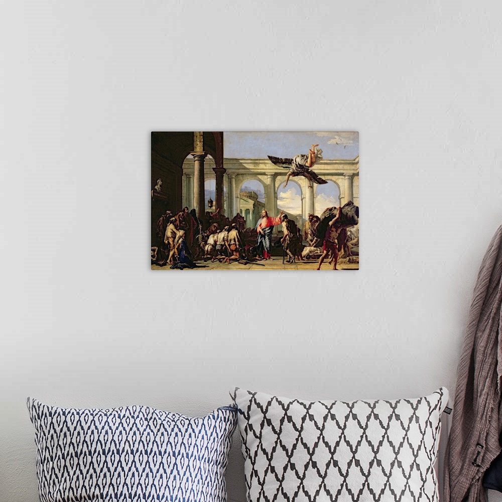 A bohemian room featuring XIR267679 Jesus Healing the Paralytic at the Pool of Bethesda, c.1759 (oil on canvas)  by Tiepolo...
