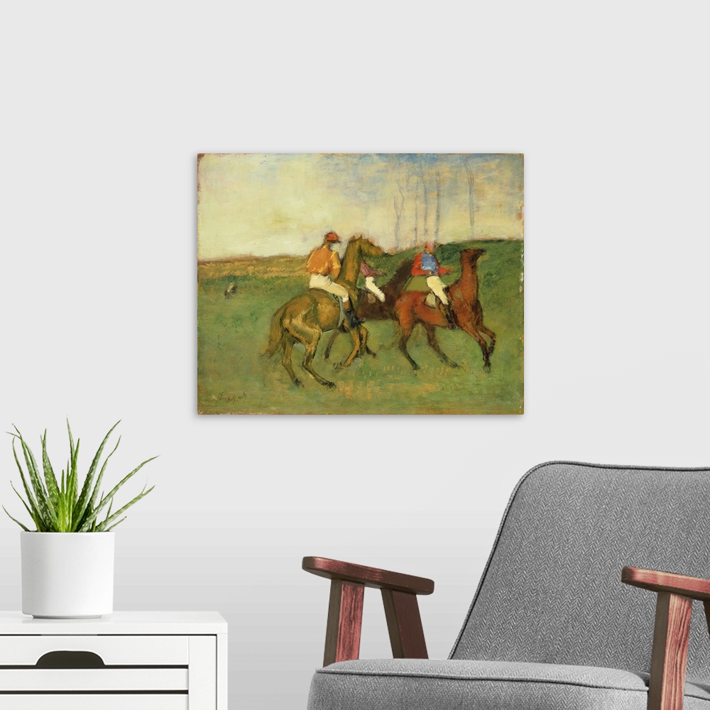 A modern room featuring Jockeys And Race Horses, 1890-95 (Originally oil on panel)