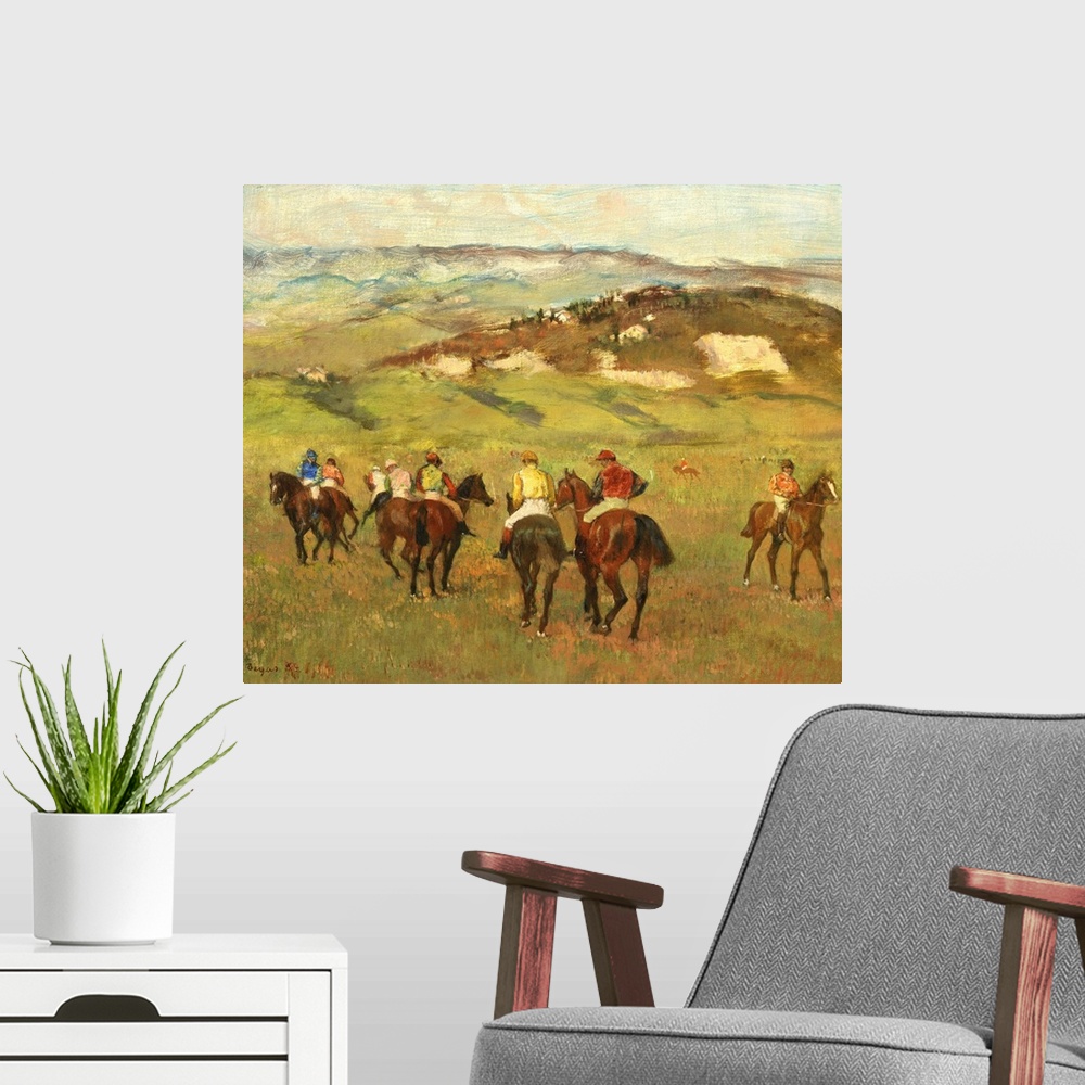 A modern room featuring Jockeys on Horseback before Distant Hills, 1884