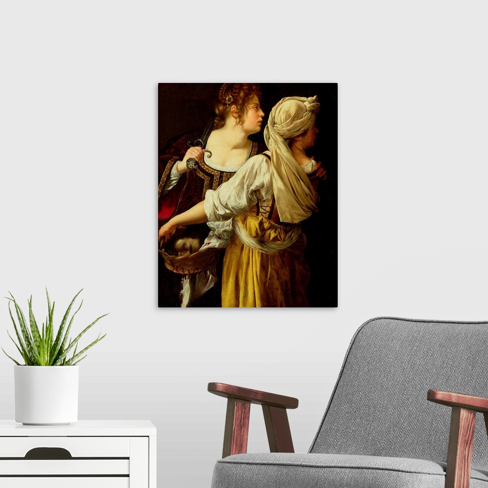 A modern room featuring XAL170402 Judith and her Servant (oil on canvas) by Gentileschi, Artemisia (1597-c.1651); Palazzo...