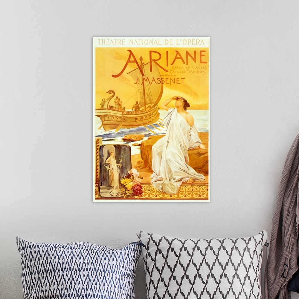 A bohemian room featuring Jules MASSENET-ARIANE Poster for performance at Theatre National de l'Opera (1906), by Albert Mai...