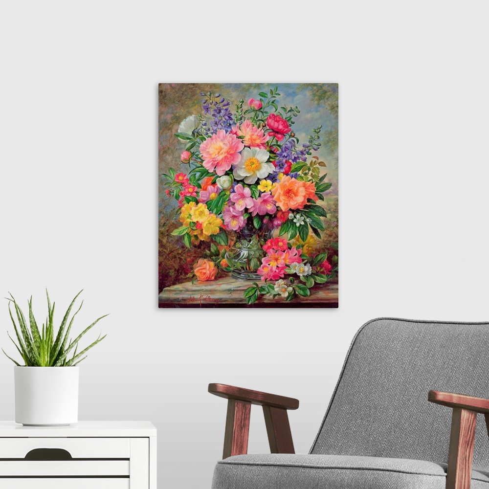 A modern room featuring June Flowers in Radiance