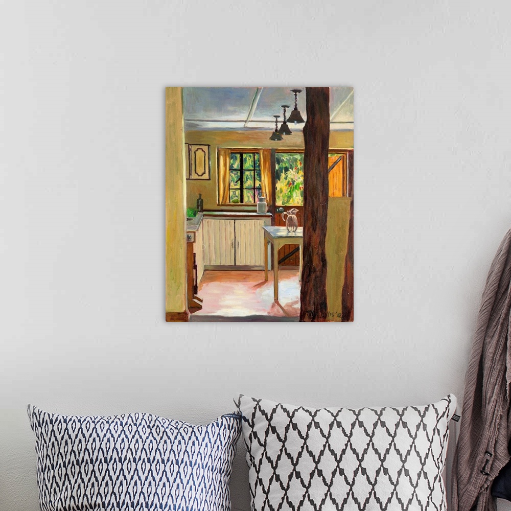 A bohemian room featuring Contemporary painting of interior of a house in Kenya.