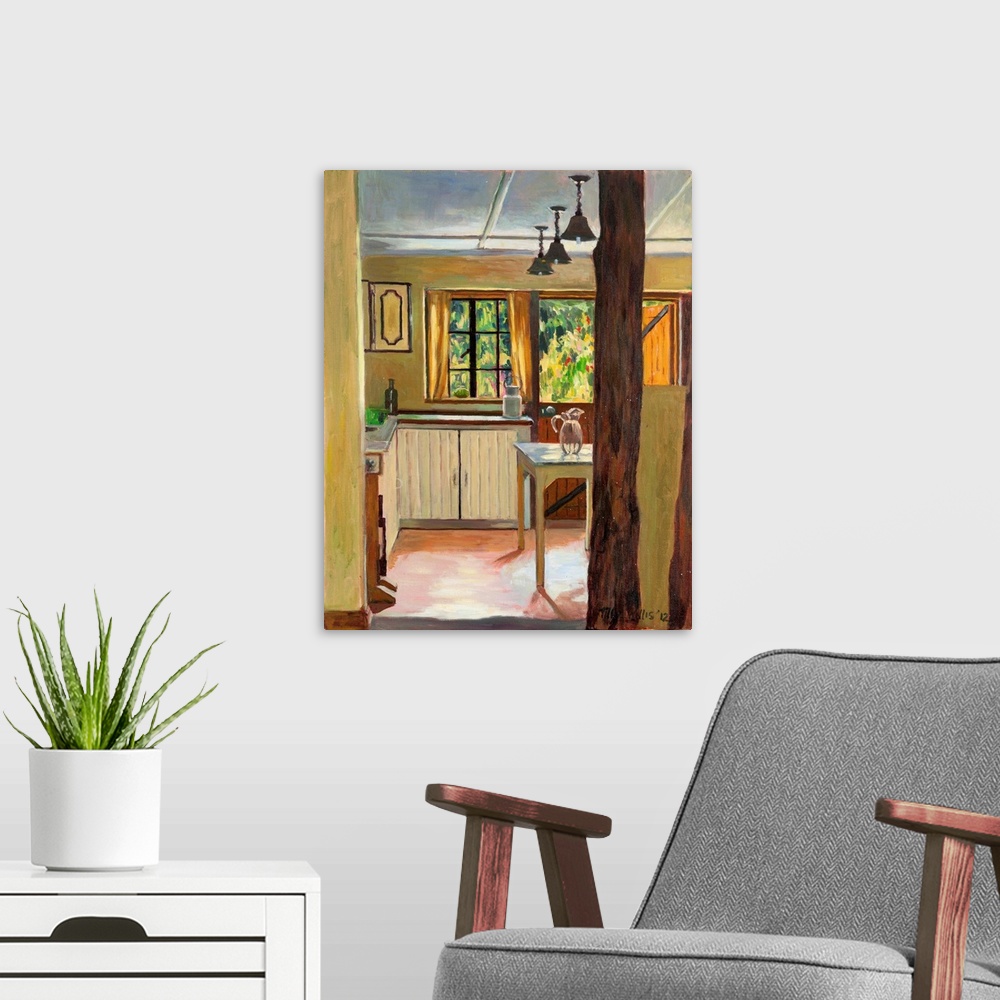 A modern room featuring Contemporary painting of interior of a house in Kenya.
