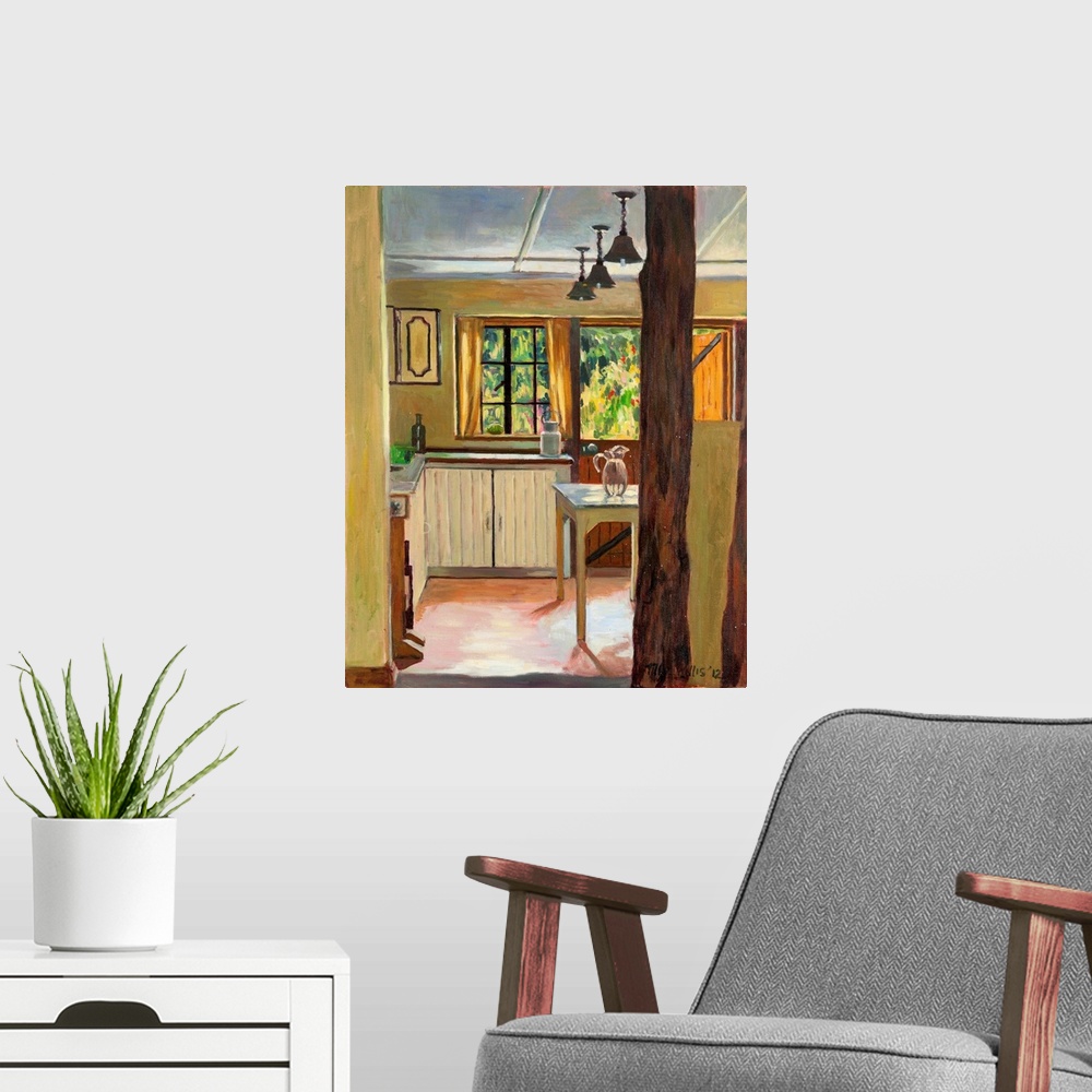 A modern room featuring Contemporary painting of interior of a house in Kenya.