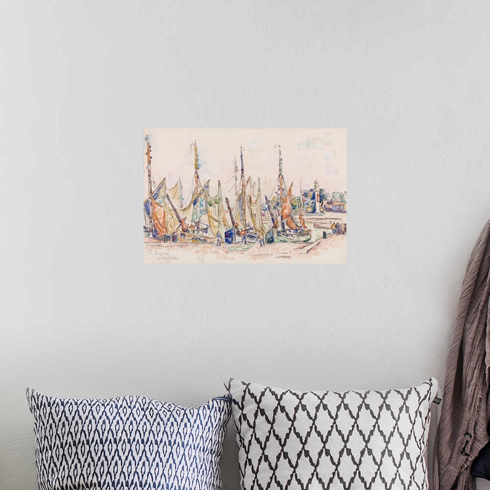 A bohemian room featuring La Rochelle: Boats (Originally watercolor on paper)