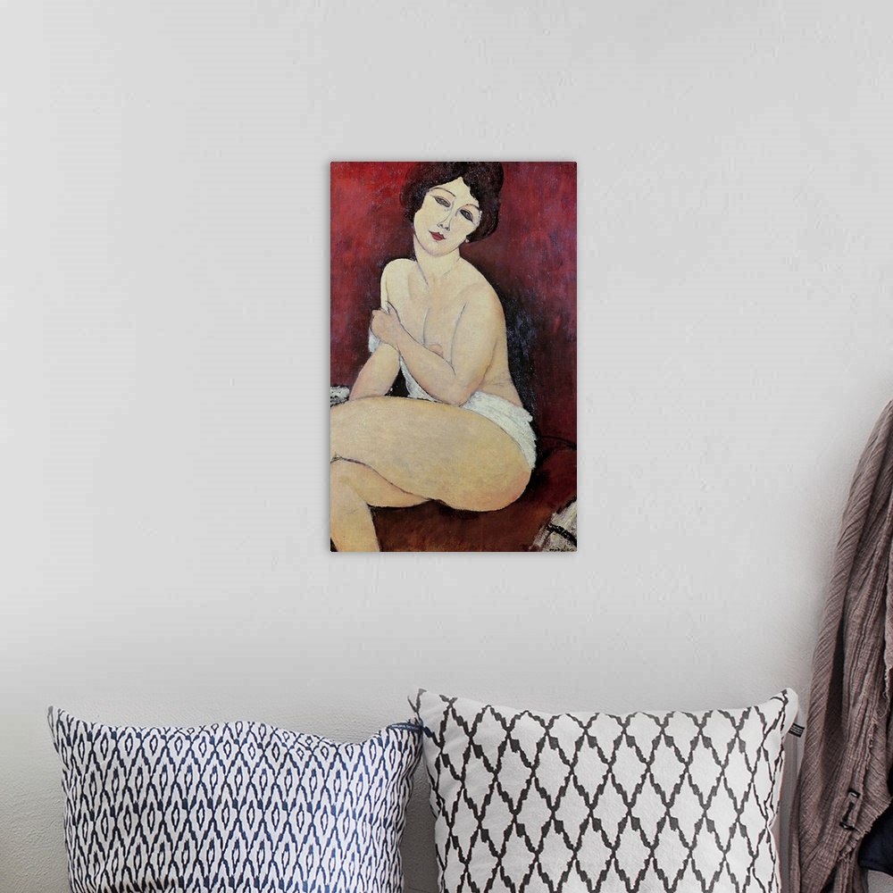 A bohemian room featuring XIR159276 Large Seated Nude (oil on canvas)  by Modigliani, Amedeo (1884-1920); Private Collectio...
