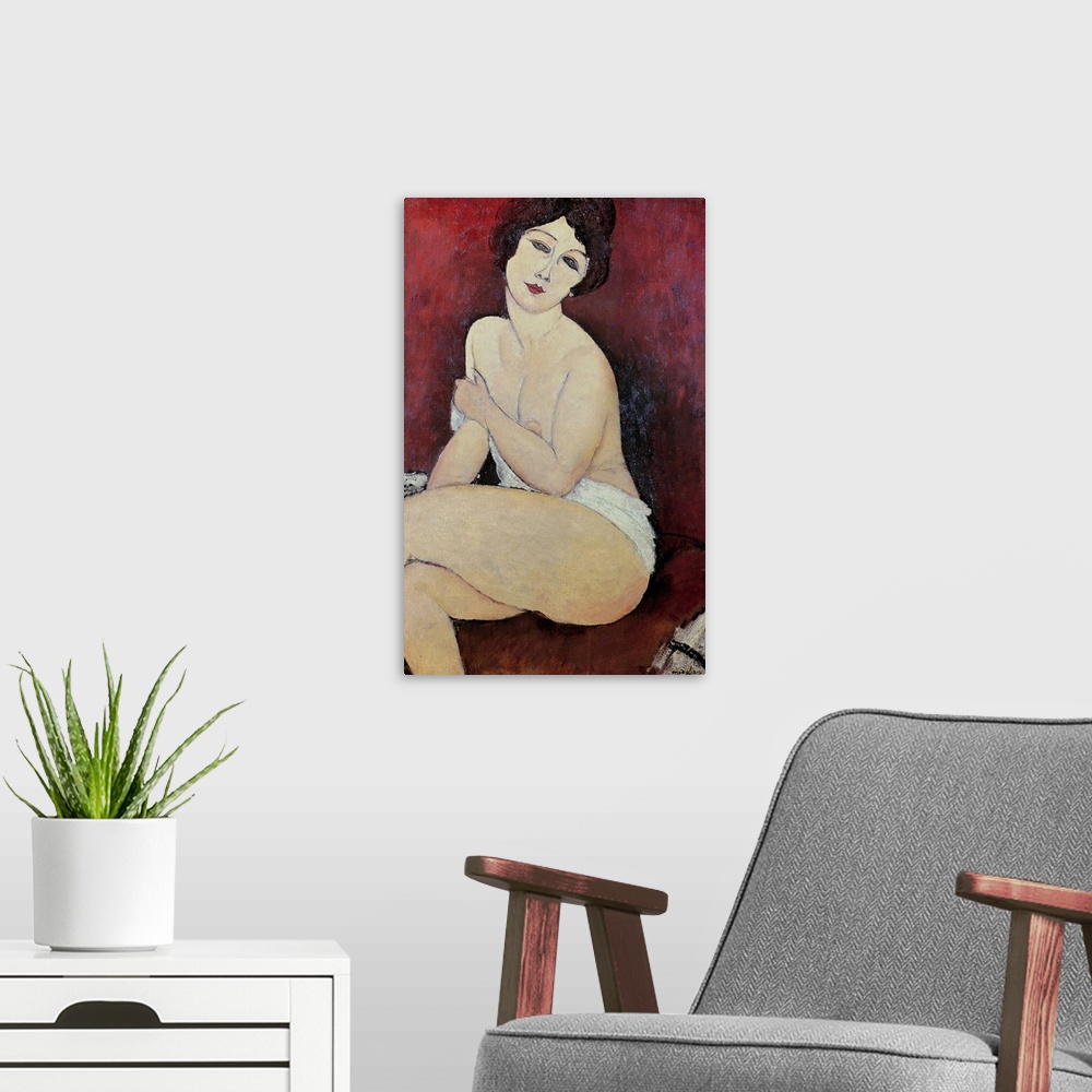 A modern room featuring XIR159276 Large Seated Nude (oil on canvas)  by Modigliani, Amedeo (1884-1920); Private Collectio...