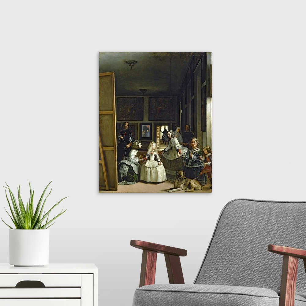 A modern room featuring XIR405 Las Meninas or The Family of Philip IV, c.1656 (oil on canvas)  by Velazquez, Diego Rodrig...