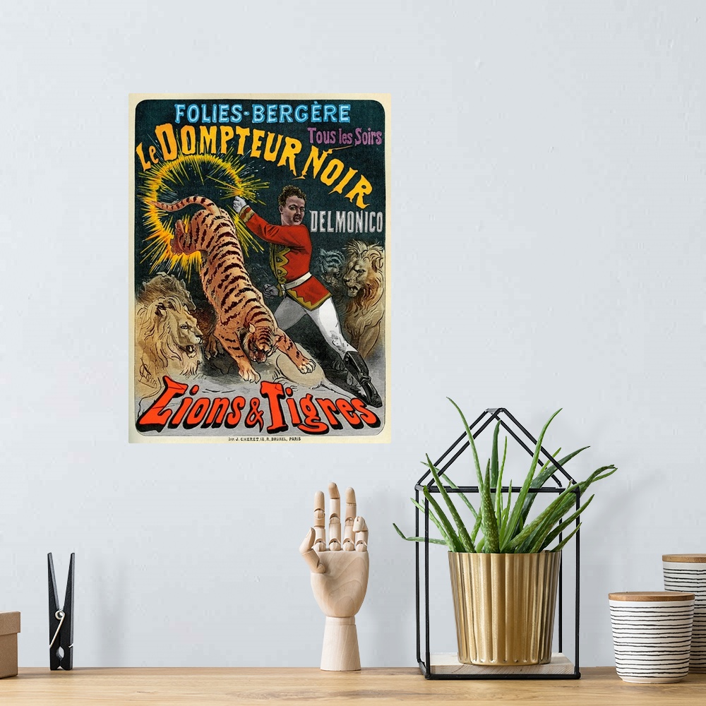 A bohemian room featuring Advertising show with Delomico, a lion tamer (in French 'belluaire', lit. 'gladiator') and lions ...