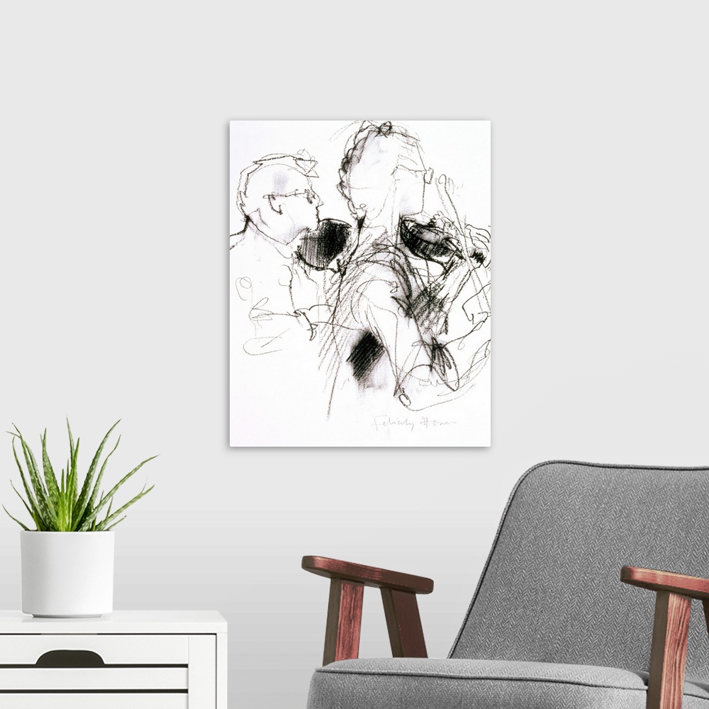 A modern room featuring FCH153607 Leaders of the Orchestra (charcoal on paper) by House, Felicity (Contemporary Artist); ...