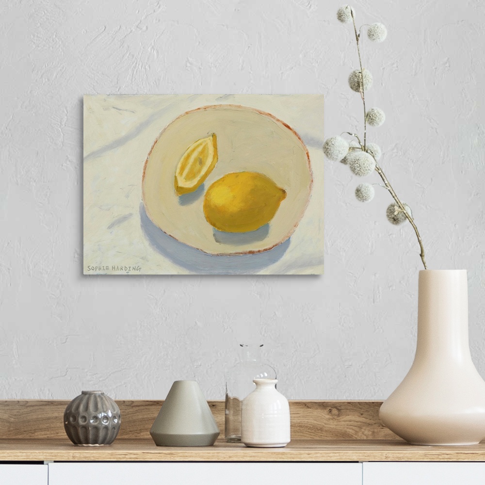 A farmhouse room featuring Lemons on Handmade Plate