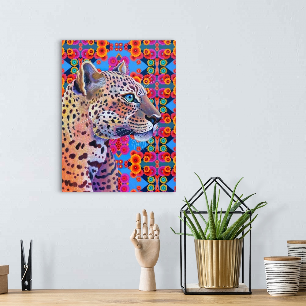 A bohemian room featuring Leopard, 2018, (originally oil on canvas) by Tattersfield, Jane