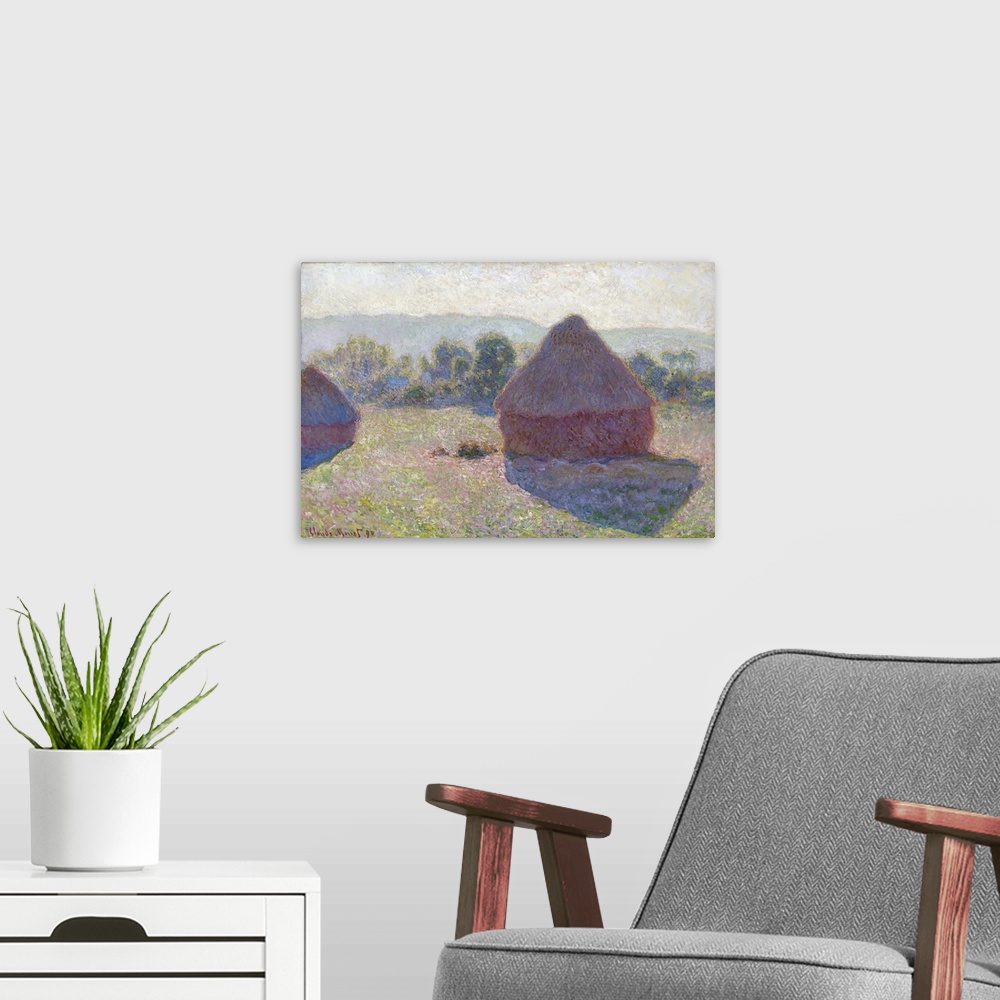 A modern room featuring Les Meules A Midi (Haystacks, Midday)