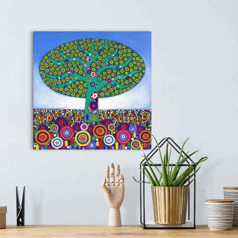 A bohemian room featuring Lime Tree Too, 2015, (acrylic on canvas)