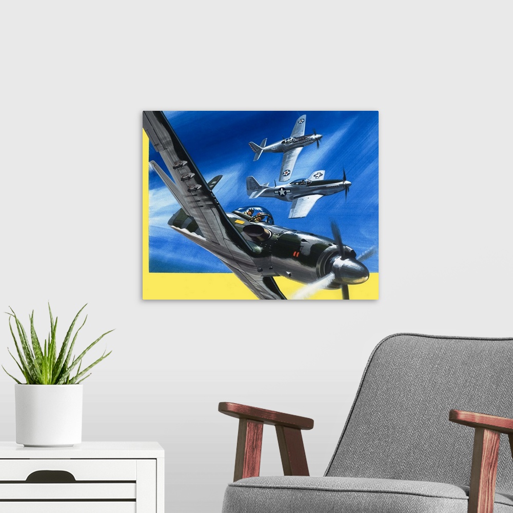 A modern room featuring Planes of the Past: Long Range Killers. Original artwork from "Look and Learn," issue 748, 15 May...