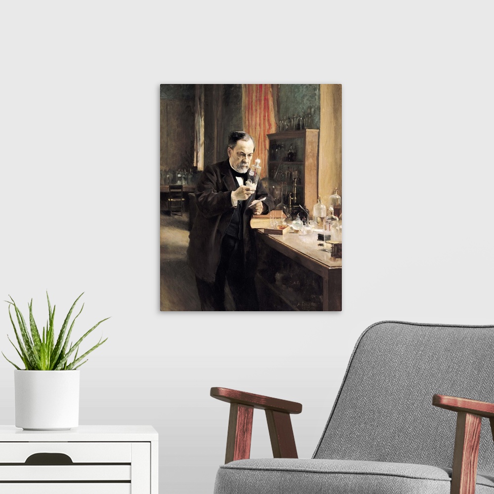A modern room featuring XIR28086 Louis Pasteur (1822-95) in his Laboratory, 1885 (oil on canvas); by Edelfelt, Albert Gus...