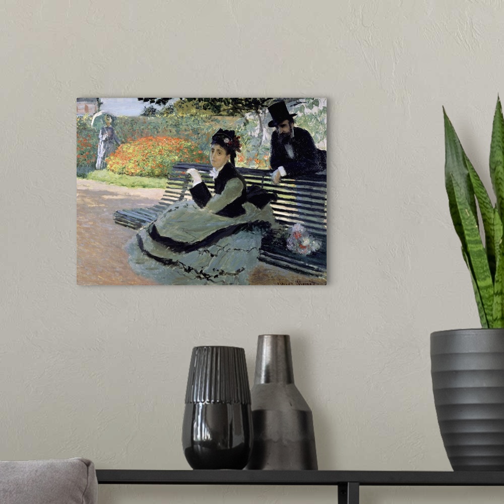 A modern room featuring Madame Monet On A Garden Bench