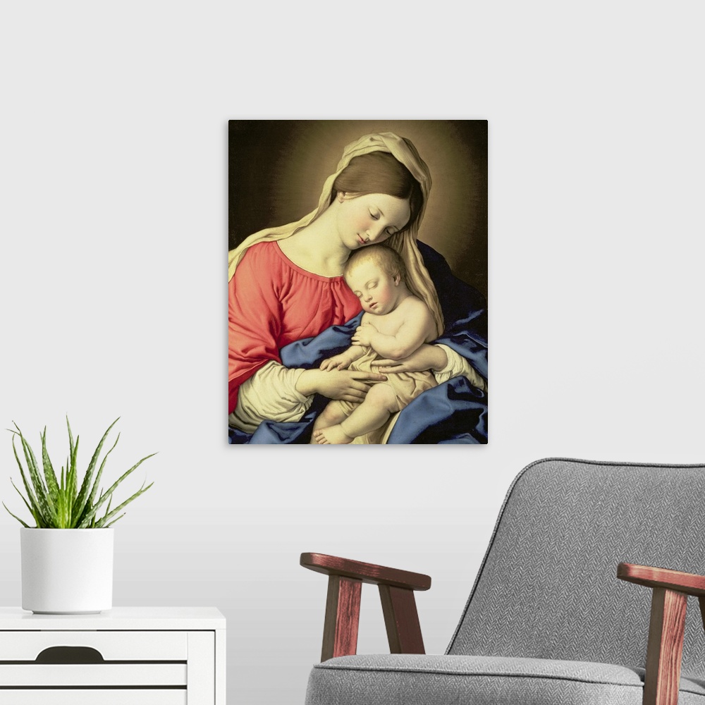 A modern room featuring XAM68686 Madonna and Child  by Sassoferrato, Il (Giovanni Battista Salvi) (1609-85); oil on canva...