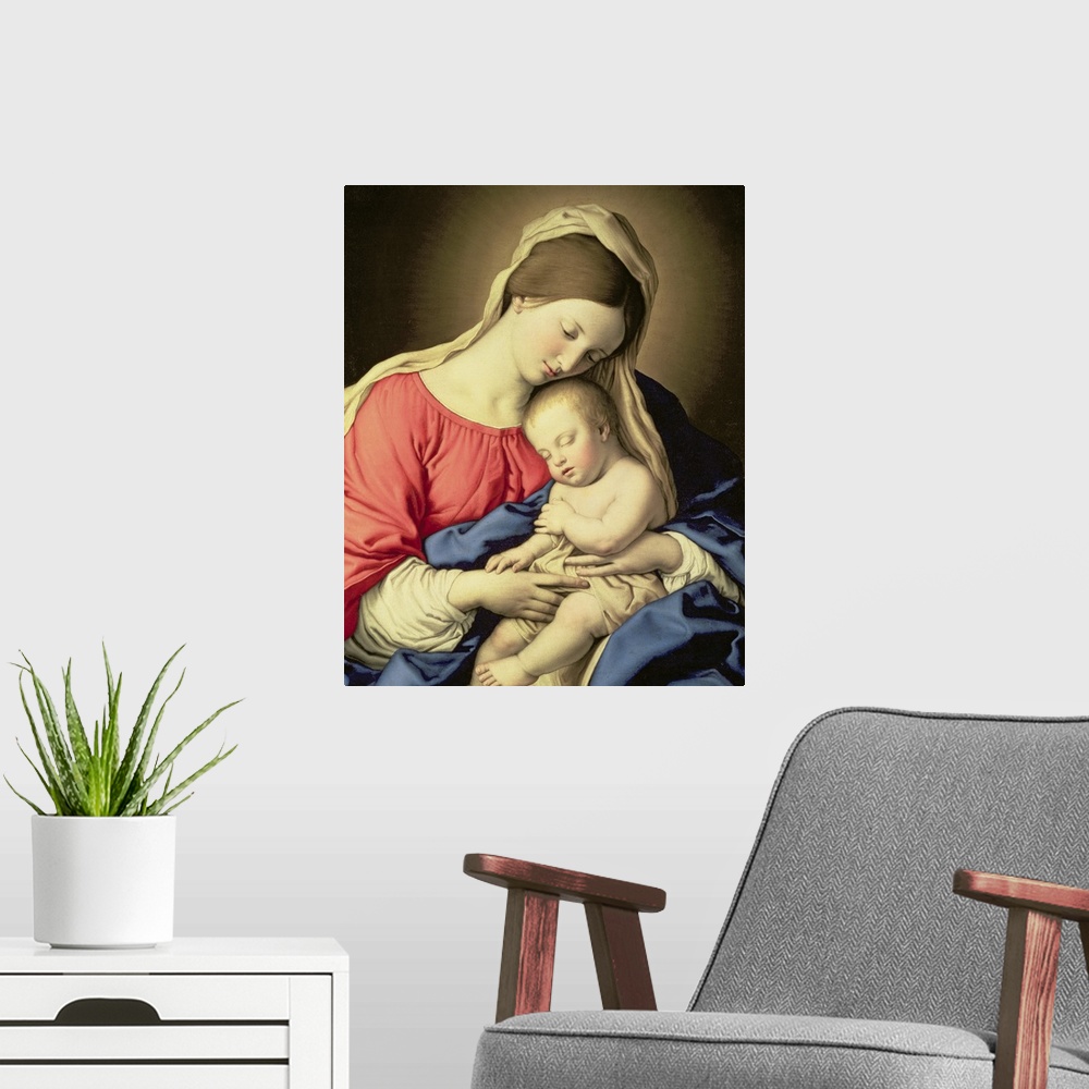 A modern room featuring XAM68686 Madonna and Child  by Sassoferrato, Il (Giovanni Battista Salvi) (1609-85); oil on canva...
