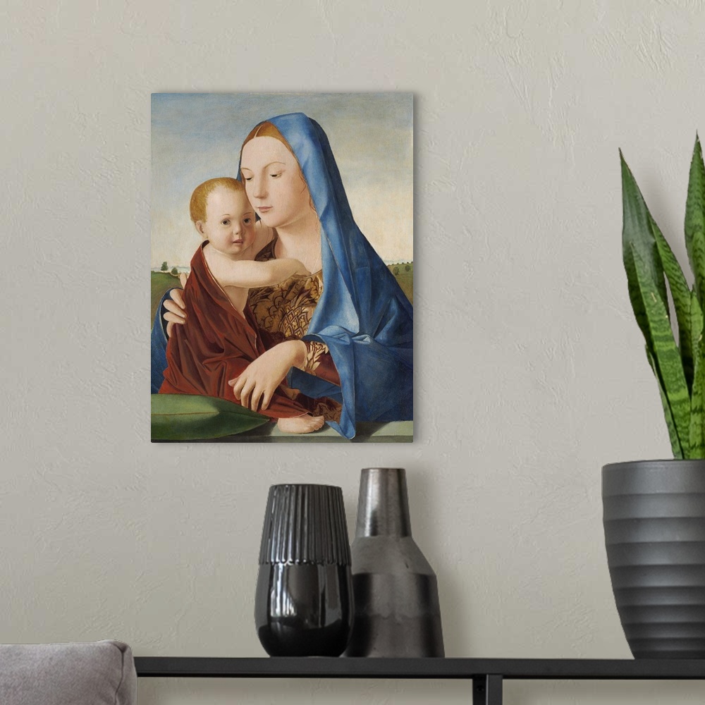 A modern room featuring Madonna and Child, c. 1475, oil and tempera on panel transferred from panel.  By Antonello da Mes...