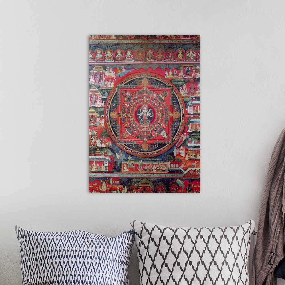 A bohemian room featuring Mandala of Amoghapasa (oil on canvas) by Nepalese School, (19th century); Musee Guimet, Paris, Fr...