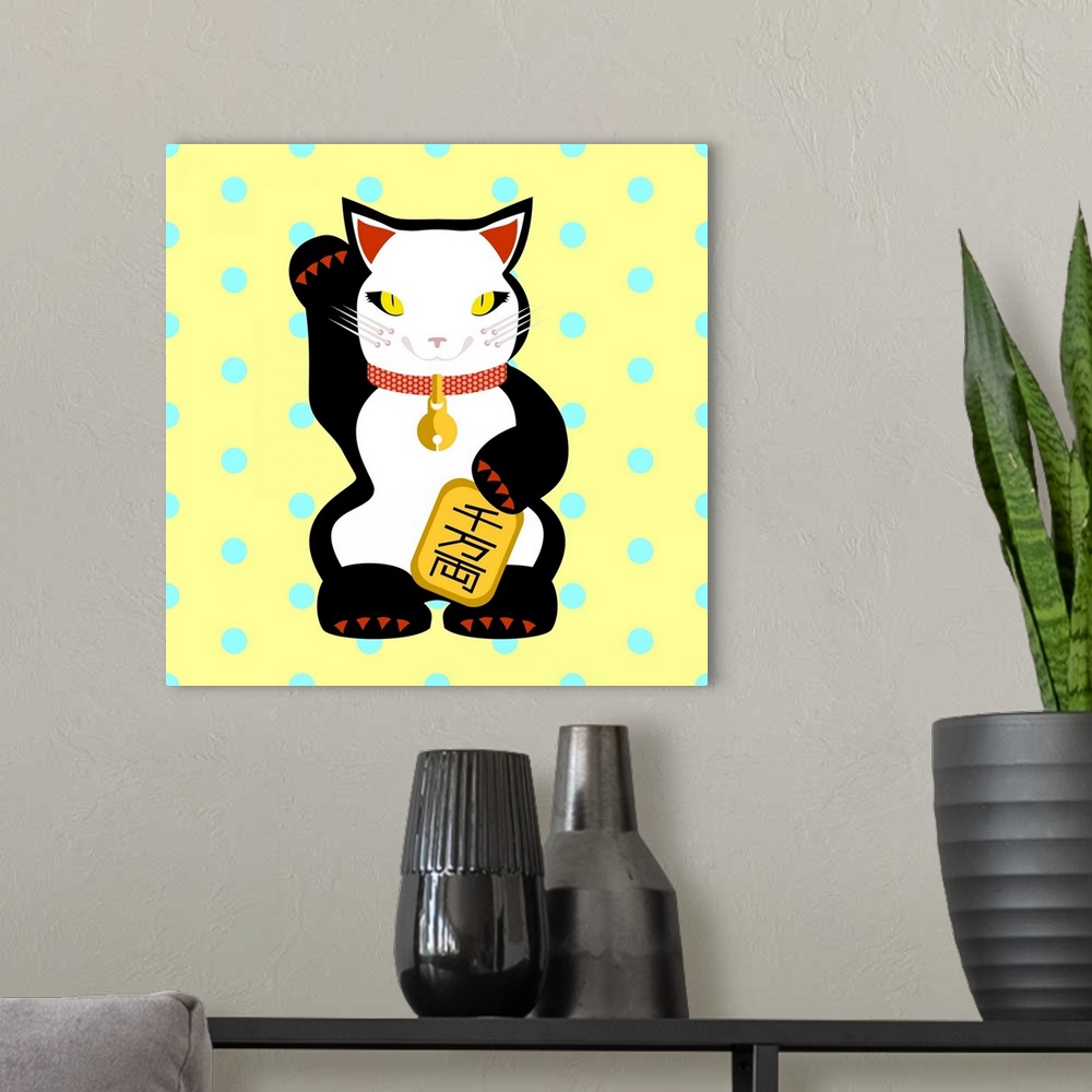 A modern room featuring Maneki Neko Lucky Cat