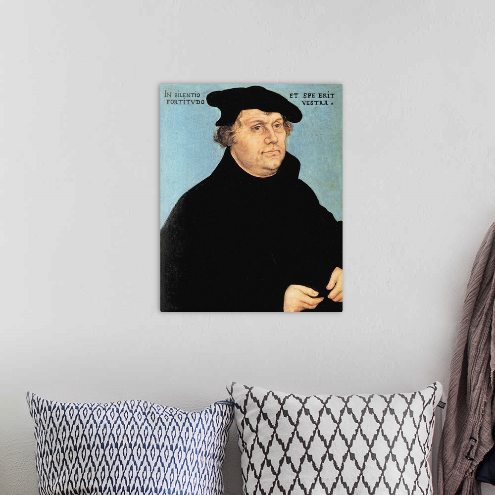 A bohemian room featuring XPH308460 Martin Luther, c.1532 (oil on panel)  by Cranach, Lucas, the Elder (1472-1553); Museum ...
