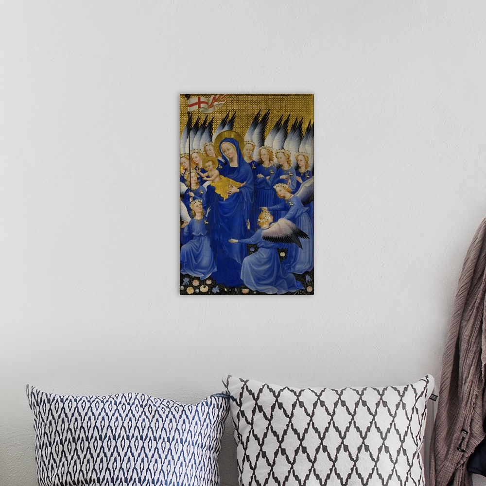 A bohemian room featuring Mary with Child and Angels, right panel of Wilton Diptych, c. 1395-9, egg tempera on wood.