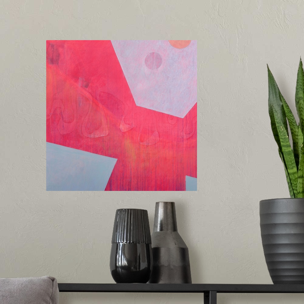 A modern room featuring Contemporary abstract painting in red tones.