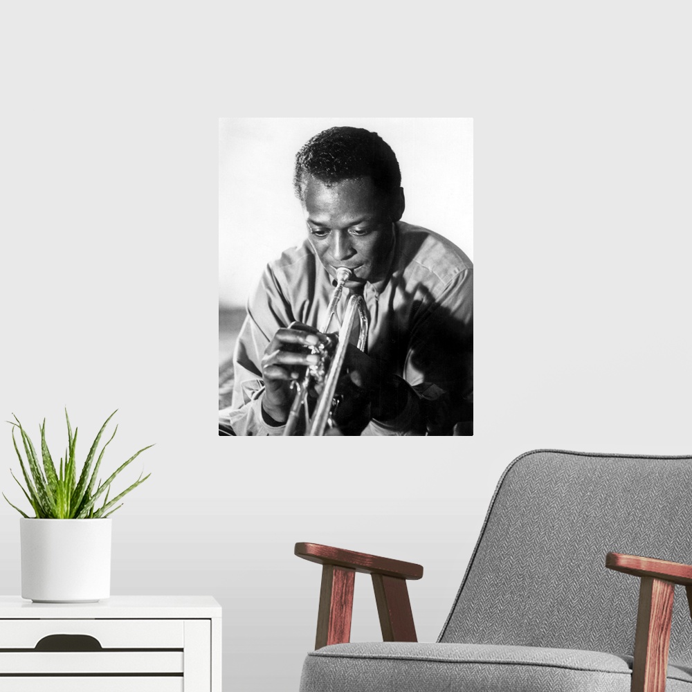 A modern room featuring Miles Davis (1926-1991) american jazz trumpet player, 1959