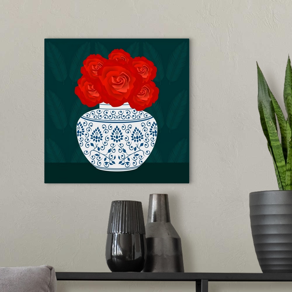 A modern room featuring Ming Vase With Roses