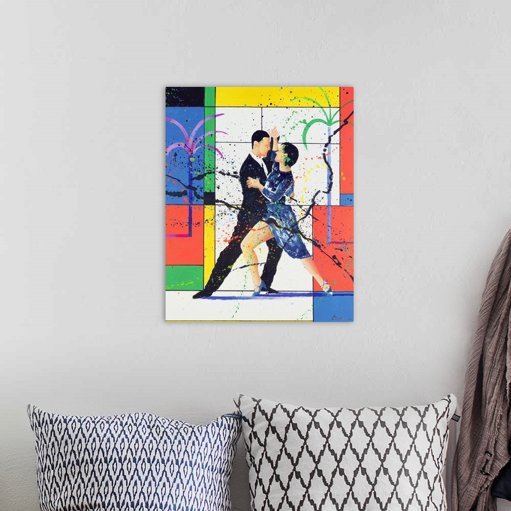 A bohemian room featuring Contemporary painting of a couple dancing the tango.