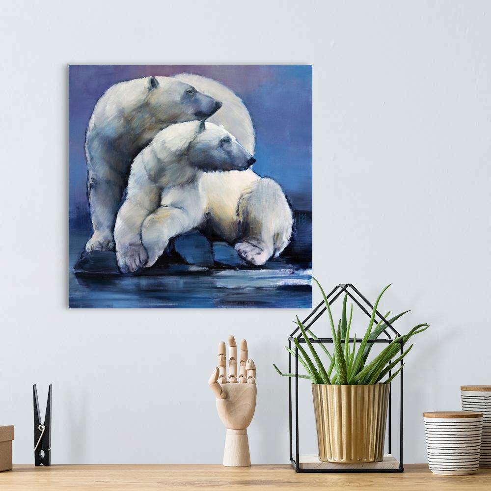 A bohemian room featuring Moon Bears, 2016, originally oil on canvas.