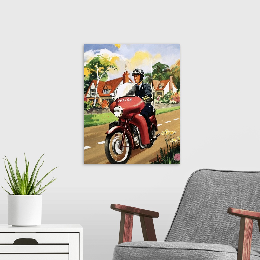 A modern room featuring Motorcycle Police
