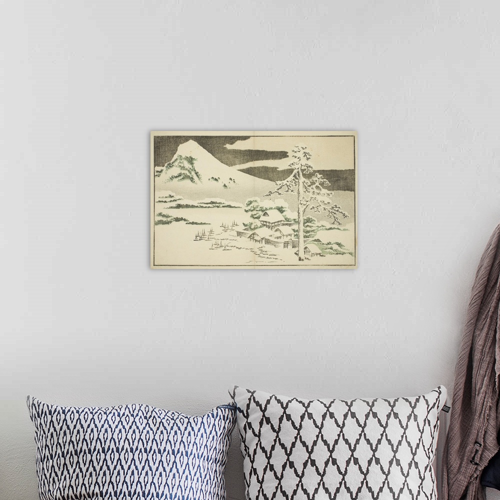A bohemian room featuring Mount Fuji in Winter, from The Picture Book of Realistic Paintings of Hokusai, Hokusai shashin ga...