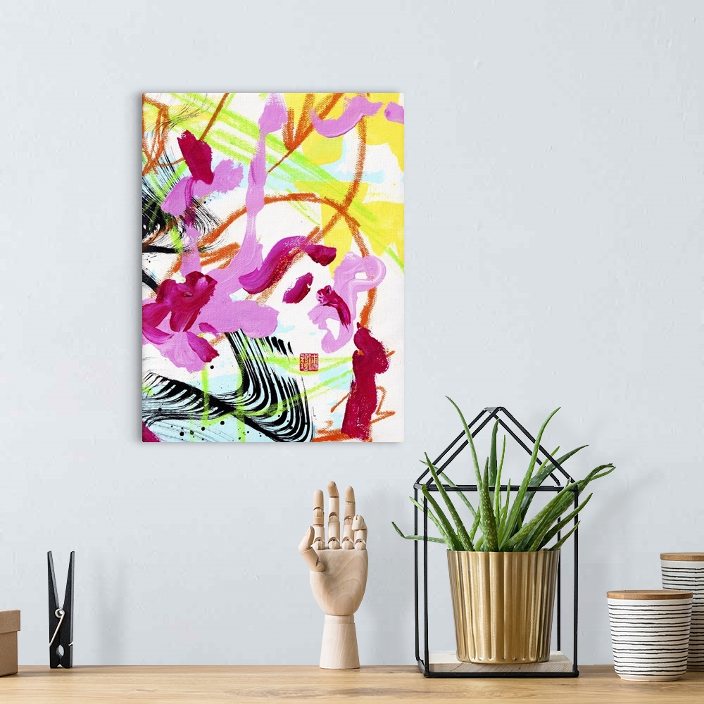 A bohemian room featuring Mozart's Spring Ink Abstraction 2, 2020