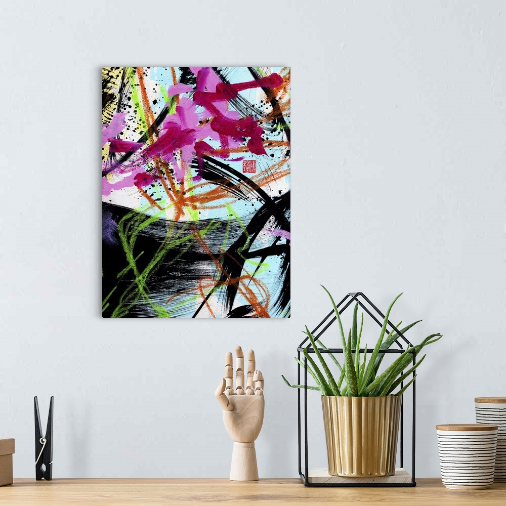 A bohemian room featuring Mozart's Spring Ink Abstraction 3, 2020
